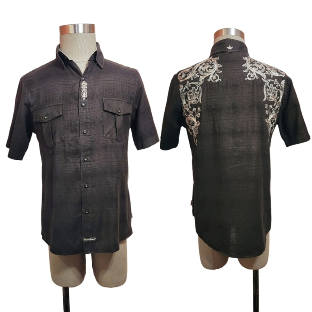 English Laundry Promenade Embroidered Shirt Large Black White